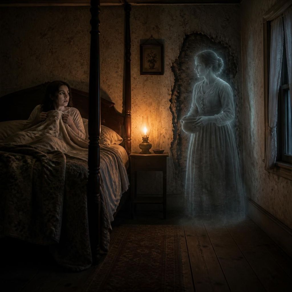 Ghostly woman holding a chamber pot